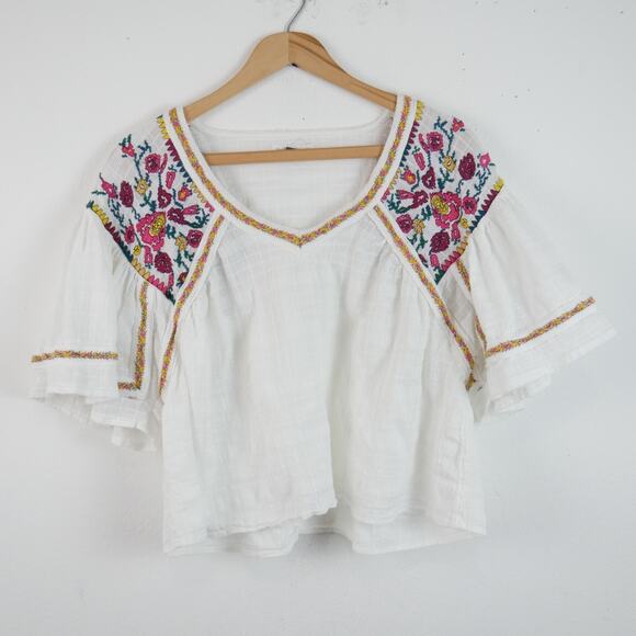Pilcro Tops - Pilcro Anthropologie Cera Peasant Blouse Cotton Gauze Floral Embroidered Boho XS